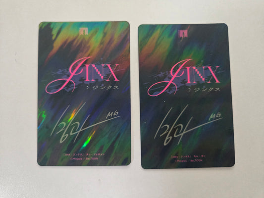 Two colorful cards with 'JINX' branding on a white background