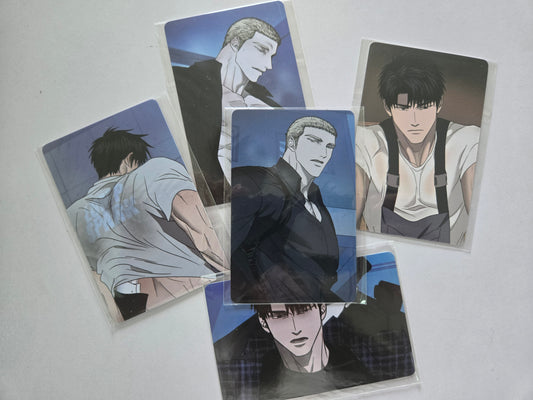 Five photocards blue themed featuring Shutline couple