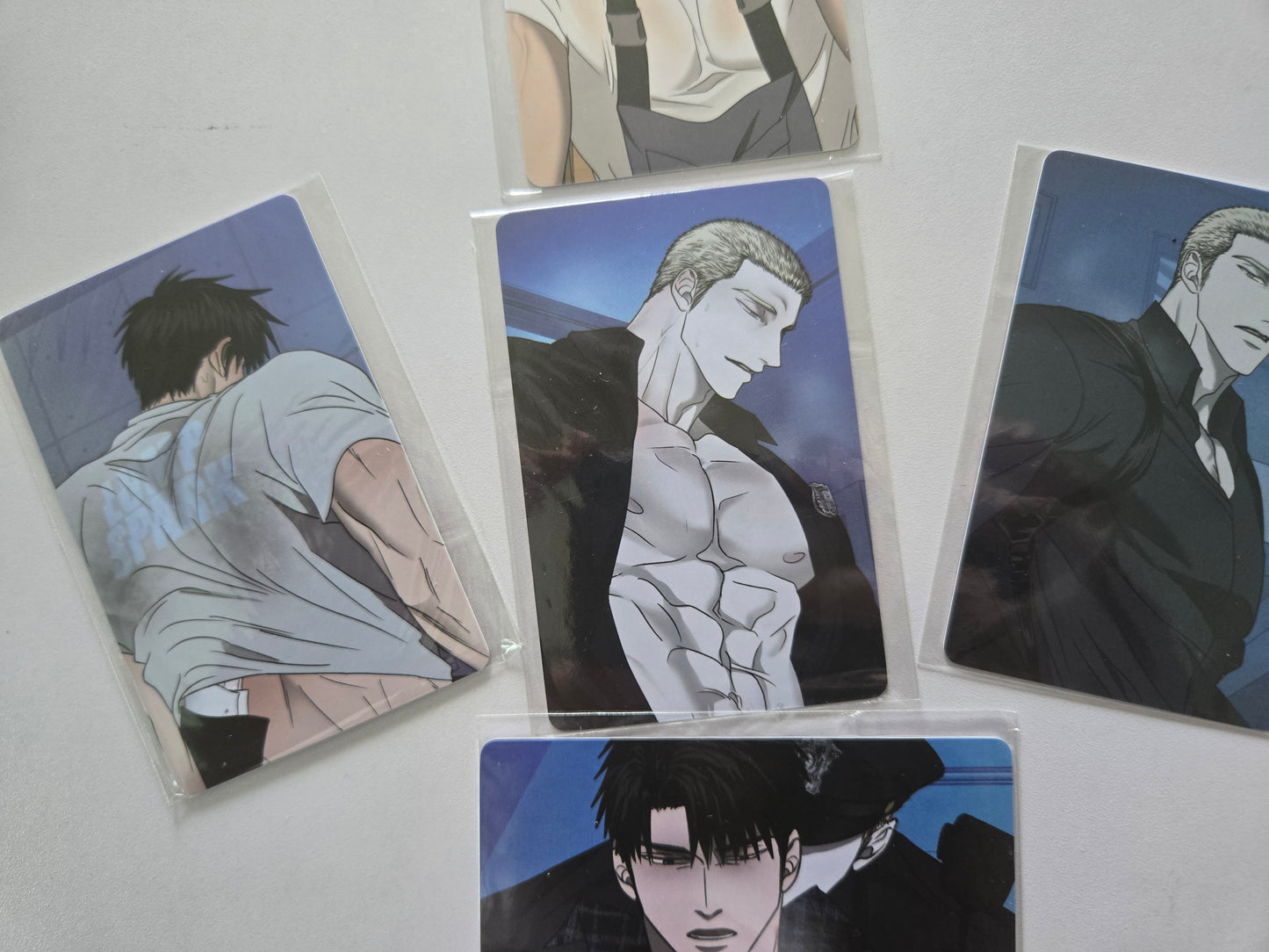 Shutline characters in blue-toned photocards