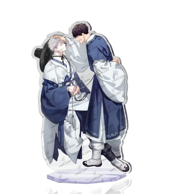 An acrylic standee featuring Ilay Riegrow and Jeong Taeui in traditional attires
