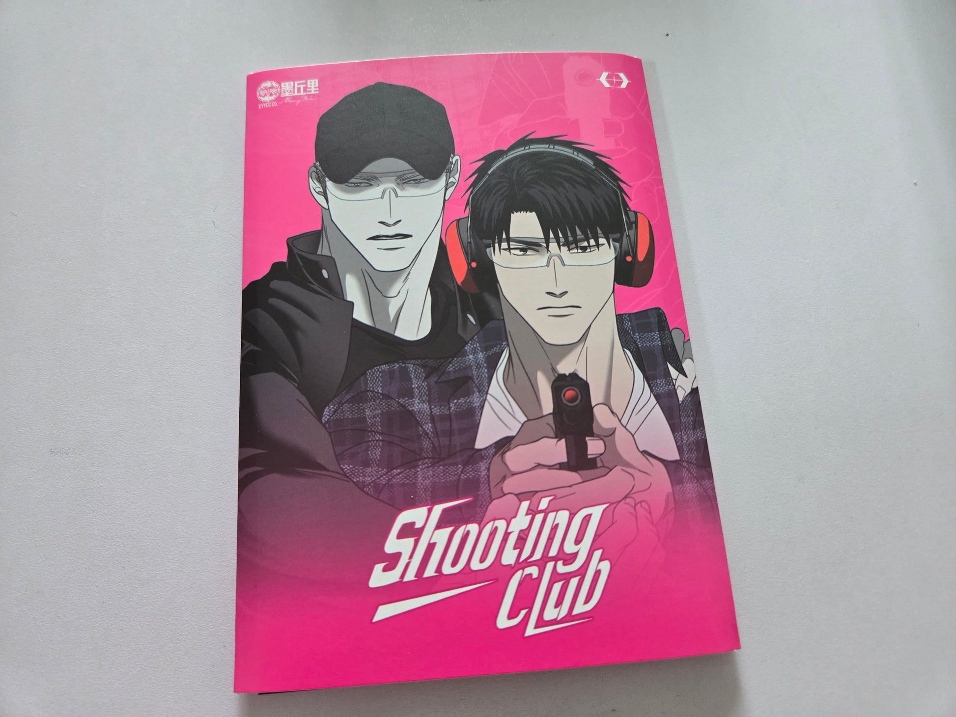 Postcards with Shutline characters and 'Shooting Club' text on a pink background