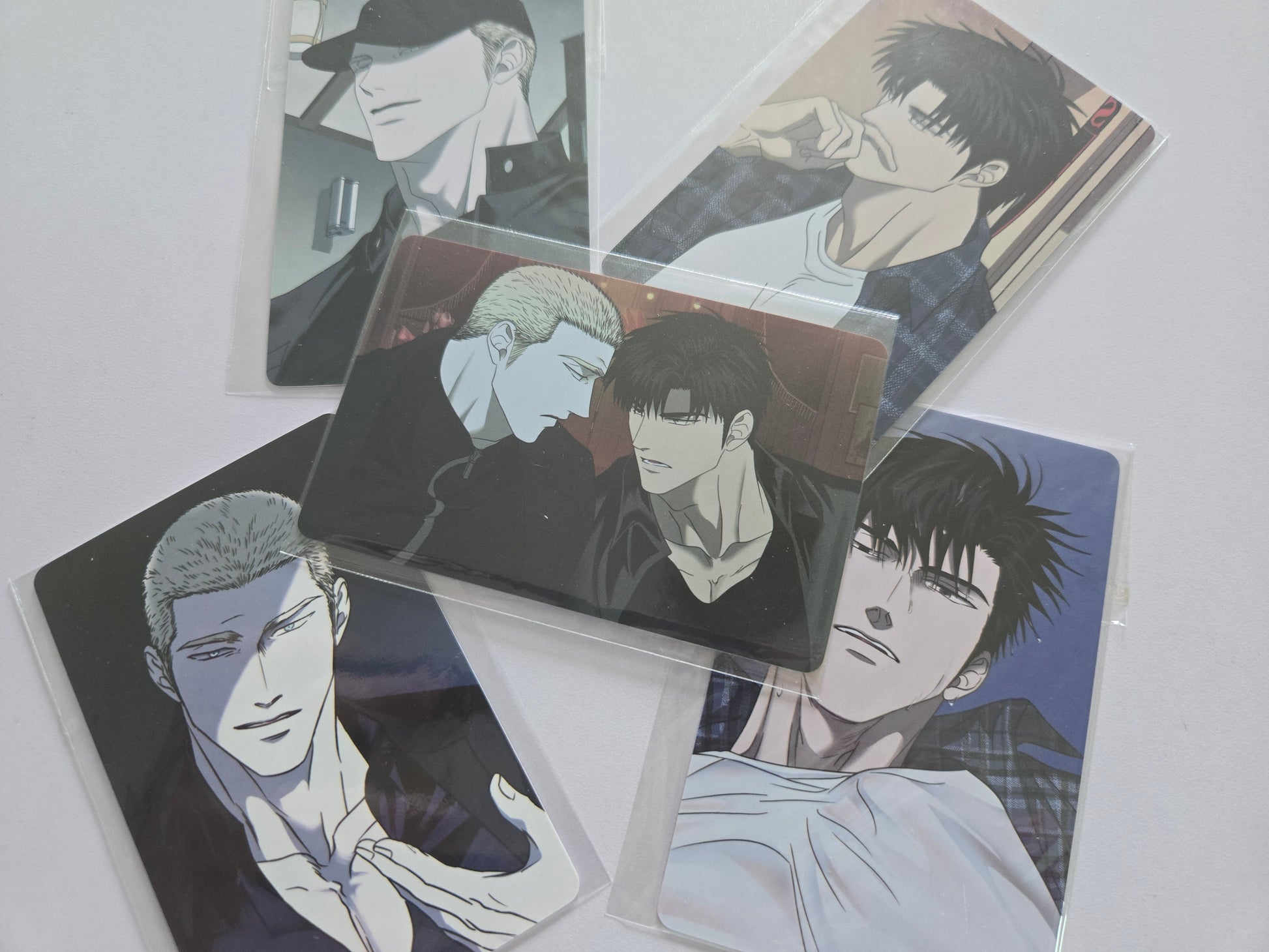 Shutline Cafe Dessert Photocards featuring Shin and Jake in various poses